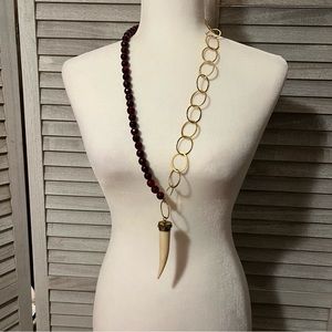 Blu Calypso Red Jade Necklace with Goldtone Necklace